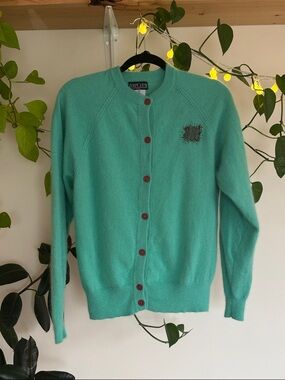 Teal Lambswool & Angora Button Cardigan Sweater